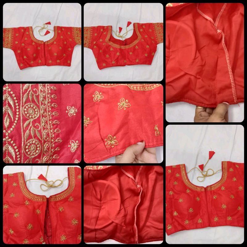 Banglori Silk Embroidery Work Red Blouse