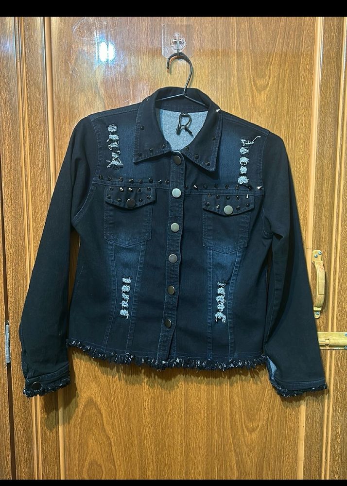 Black Denim Fashionable Jacket