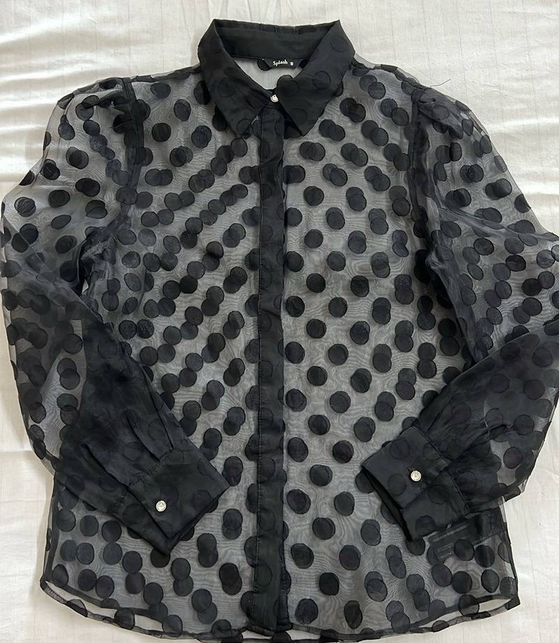 Polka Dot Black Organza Party Shirt