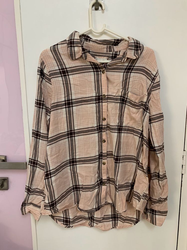 oversized pink and grey checkered shirt