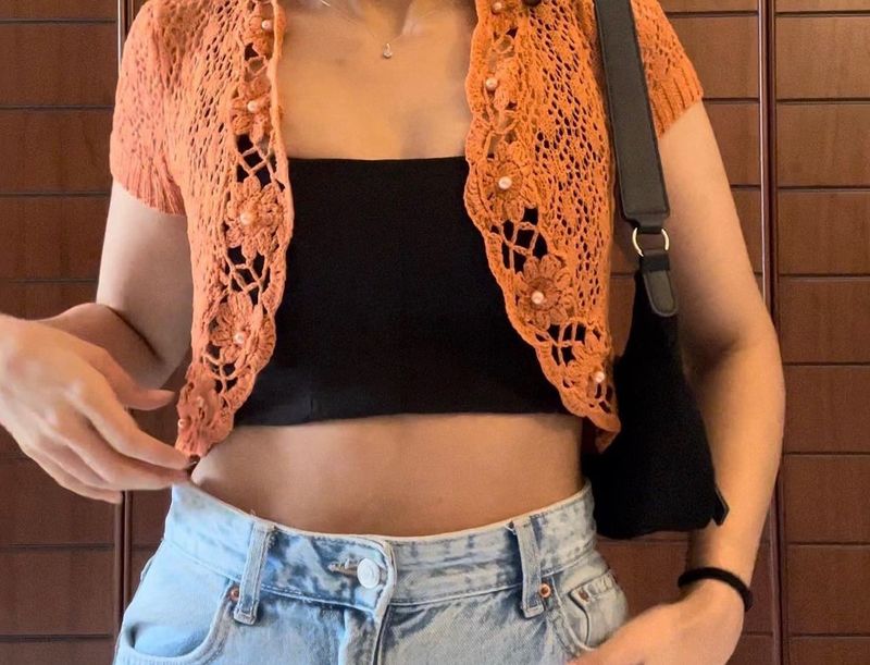 Orange Crochet Shrug Top