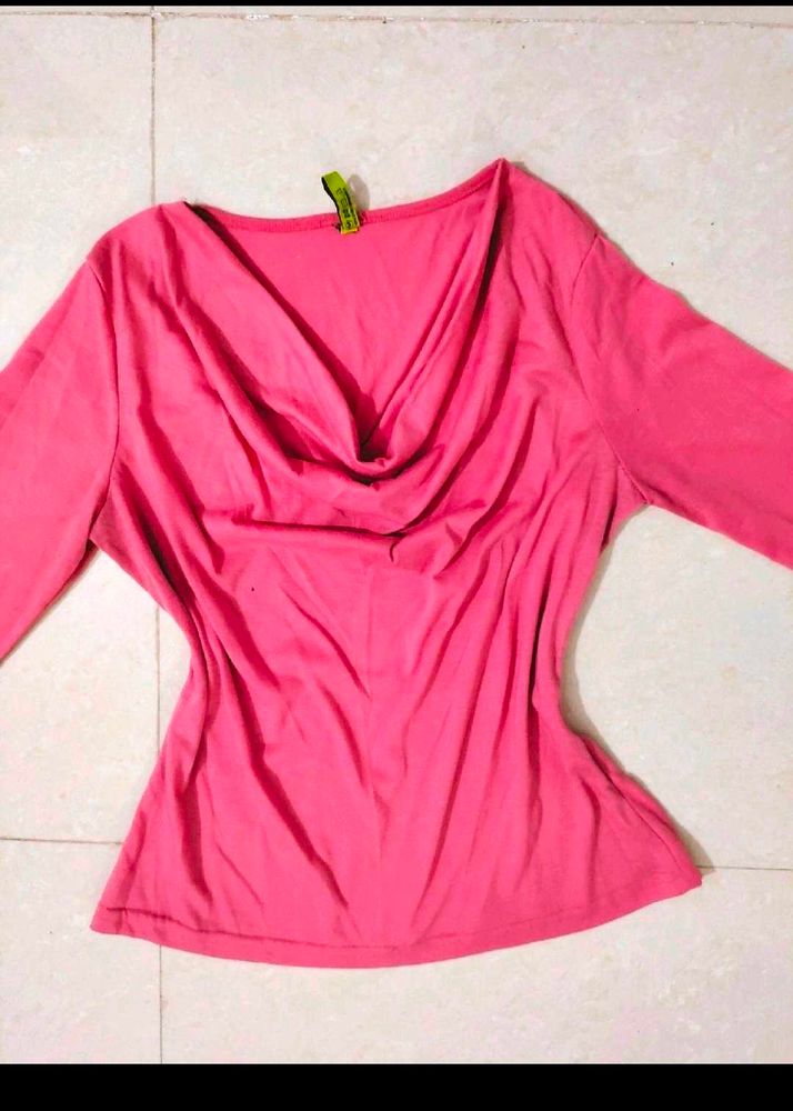 Pink Cowl Neck Top