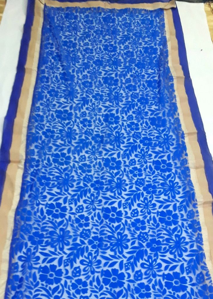 Dupatta velvet flower designer piece colour blue