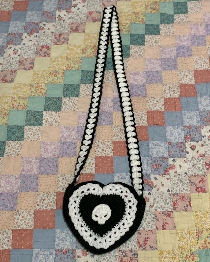 Handmade Crochet Skull Heart Bag