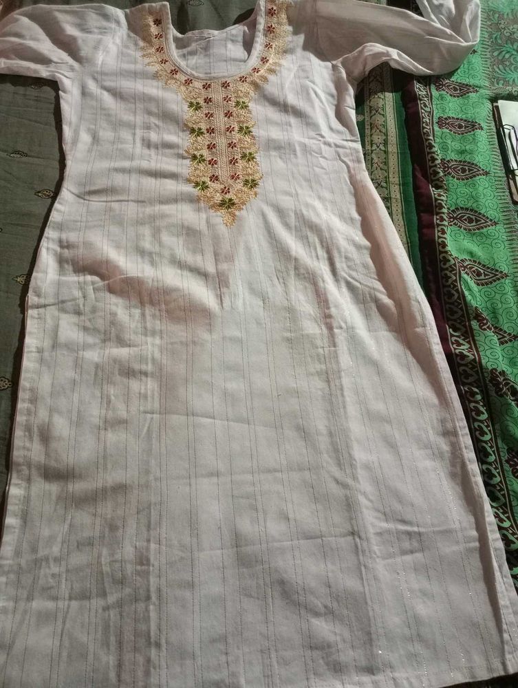 White Golden Kurta Pant Set