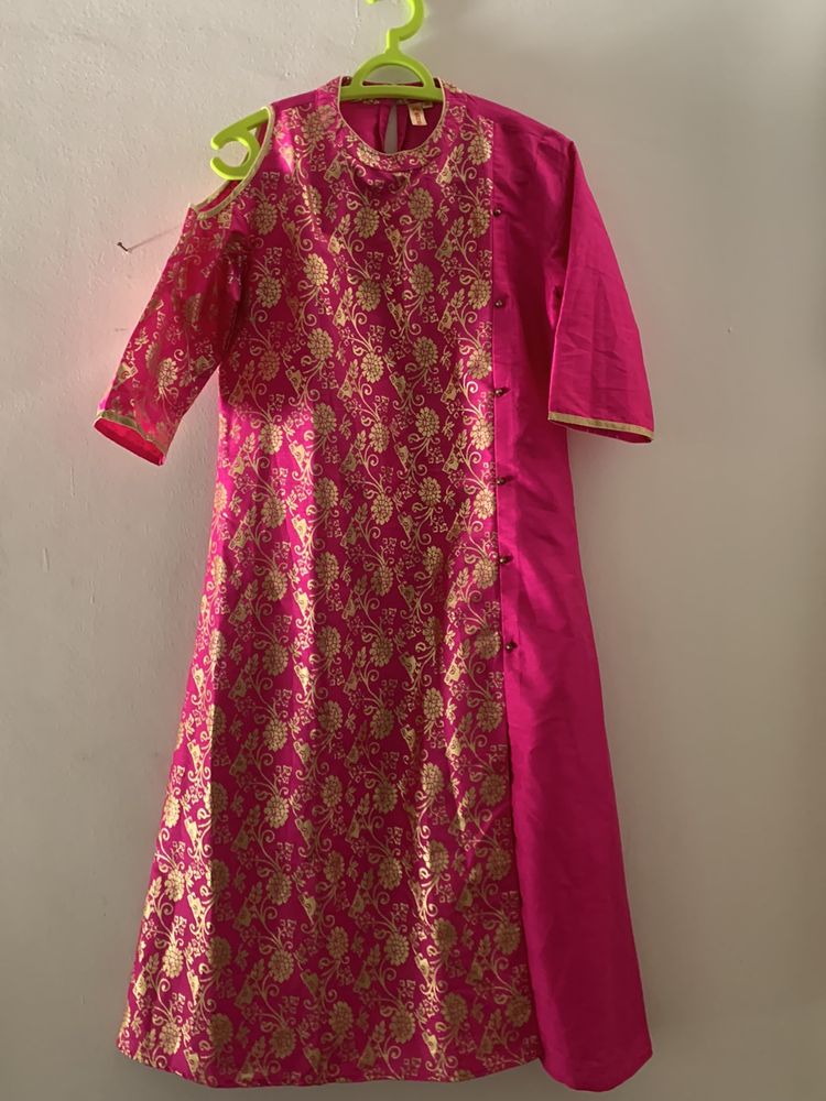 Anouk, Magenta With Golden Print, New Style, Long