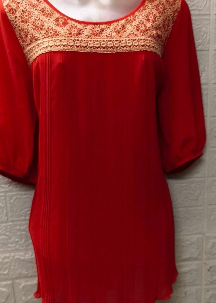 Casual Coral Color Embroidered Top