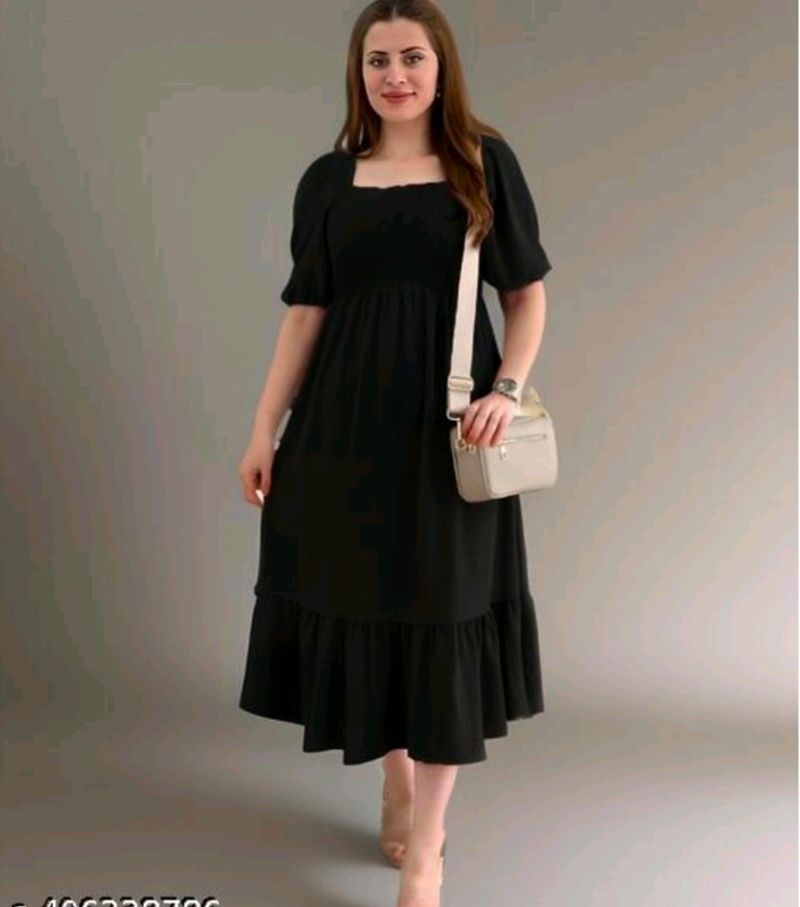 Black Waist Hug Flared Dress