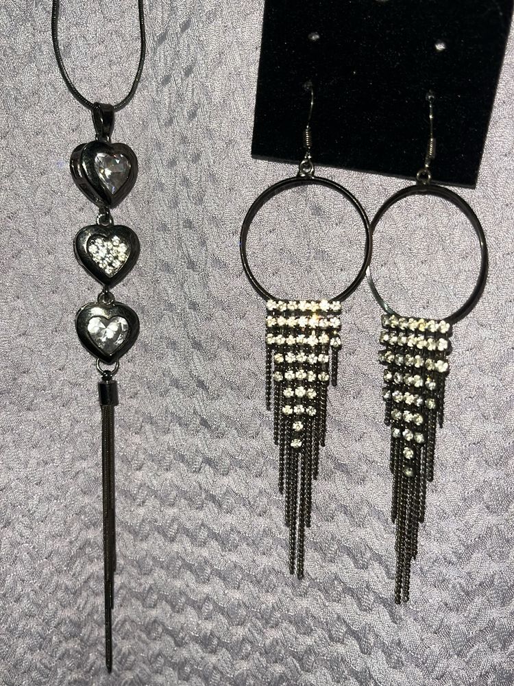 Black Metal Earrings And Necklace Combo