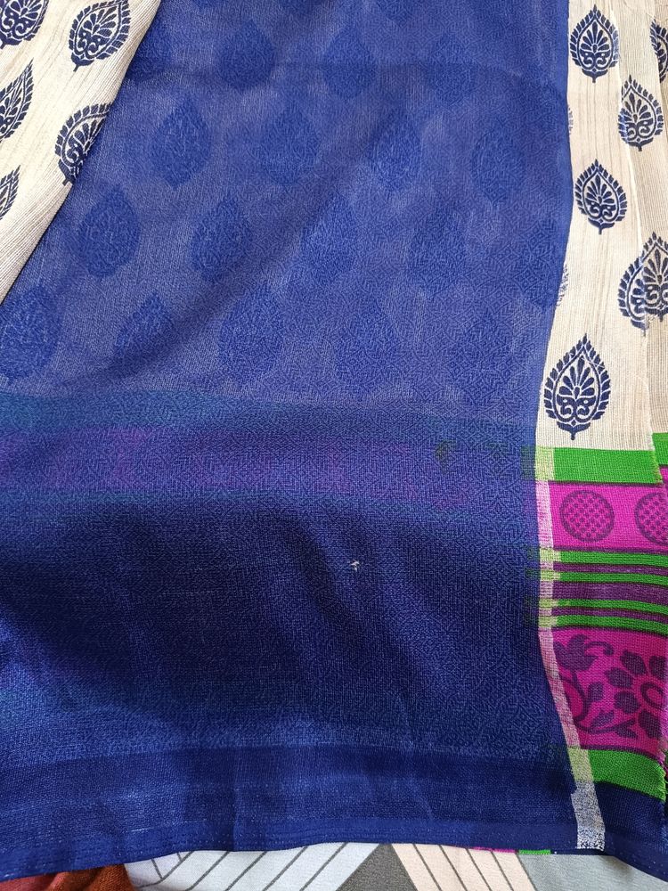 Blue, Green,Pink,And Grey Printed Saree