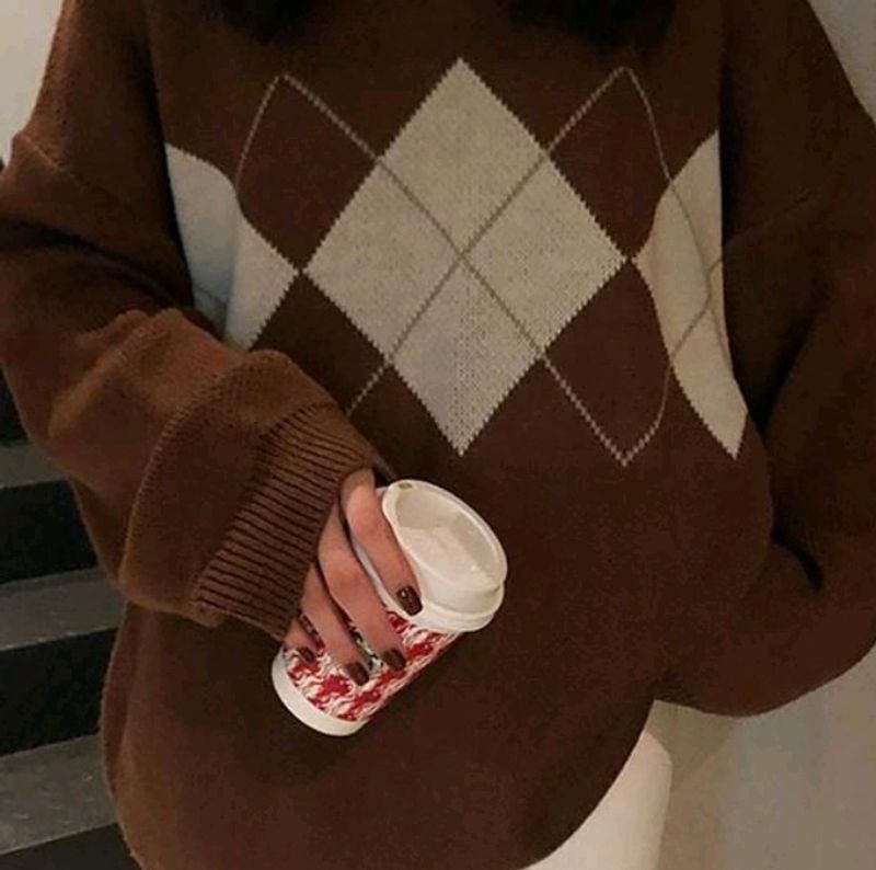 Pinterest Brown Argyle Sweater Oversized