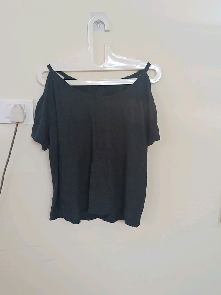 Grey Cold Shoulder Top