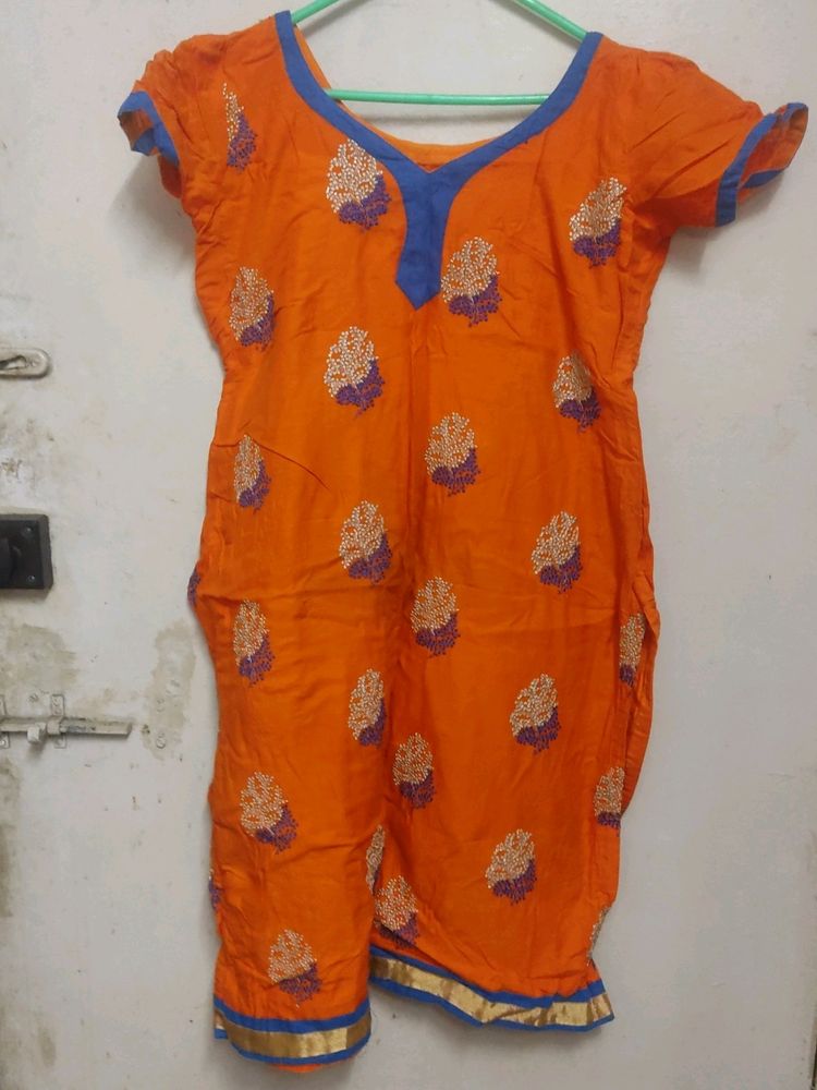 (FREE SHIPPING) Orange And Blue Salwar Kameez