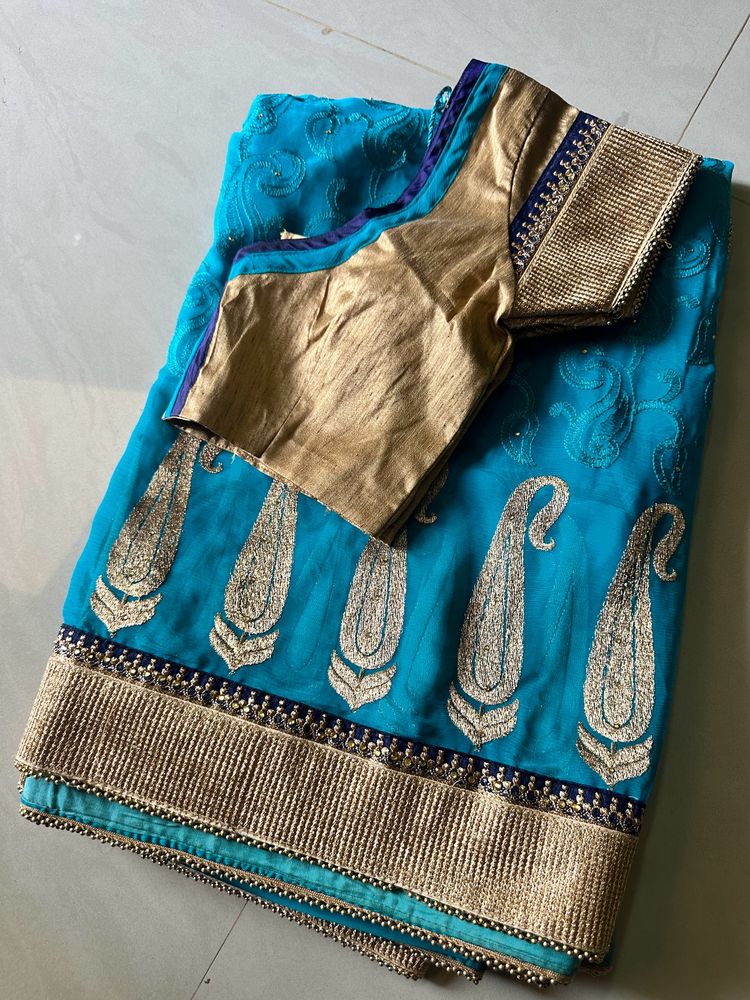 Duel Shade Saree (light skyblue Nd Dark Skyblu