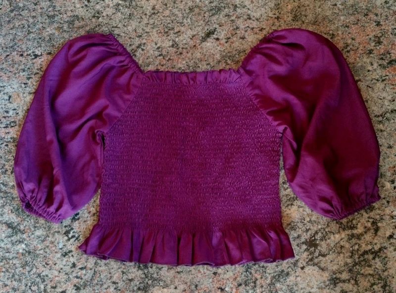 Korean Purple Crop Top With Balloon Sleeves