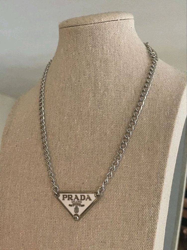 PRADA mens White Pendant Chain Necklace