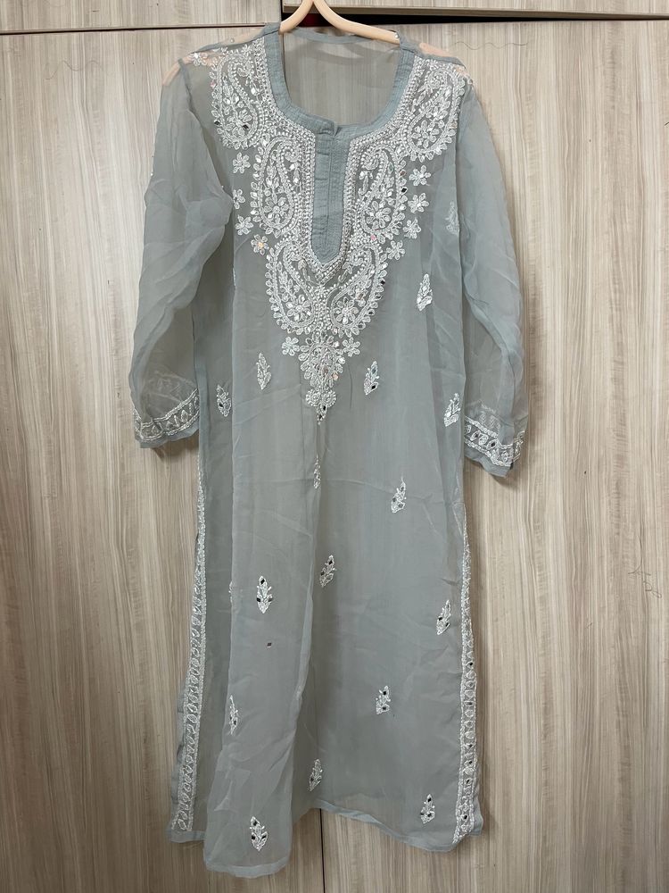 Mirror Work Chikankari Kurta