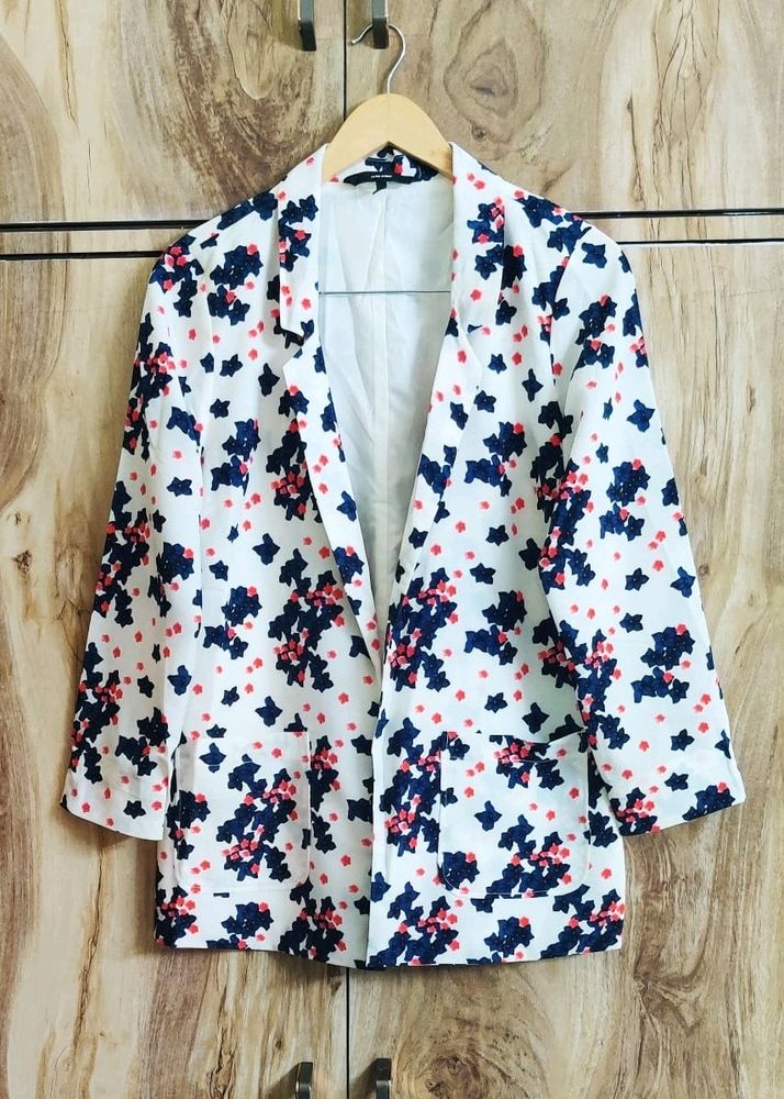 White Printed Coat Size-36