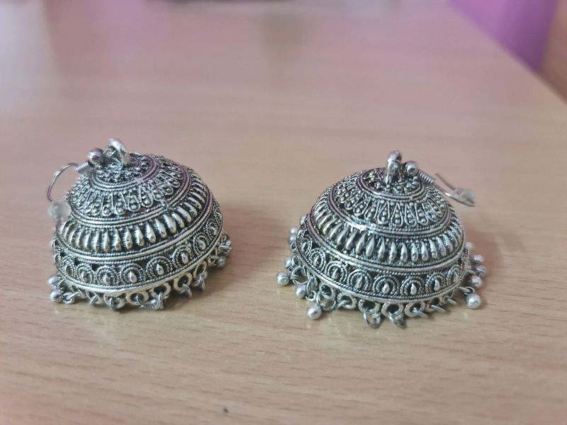 Big Oxidized Silver Jhumkas