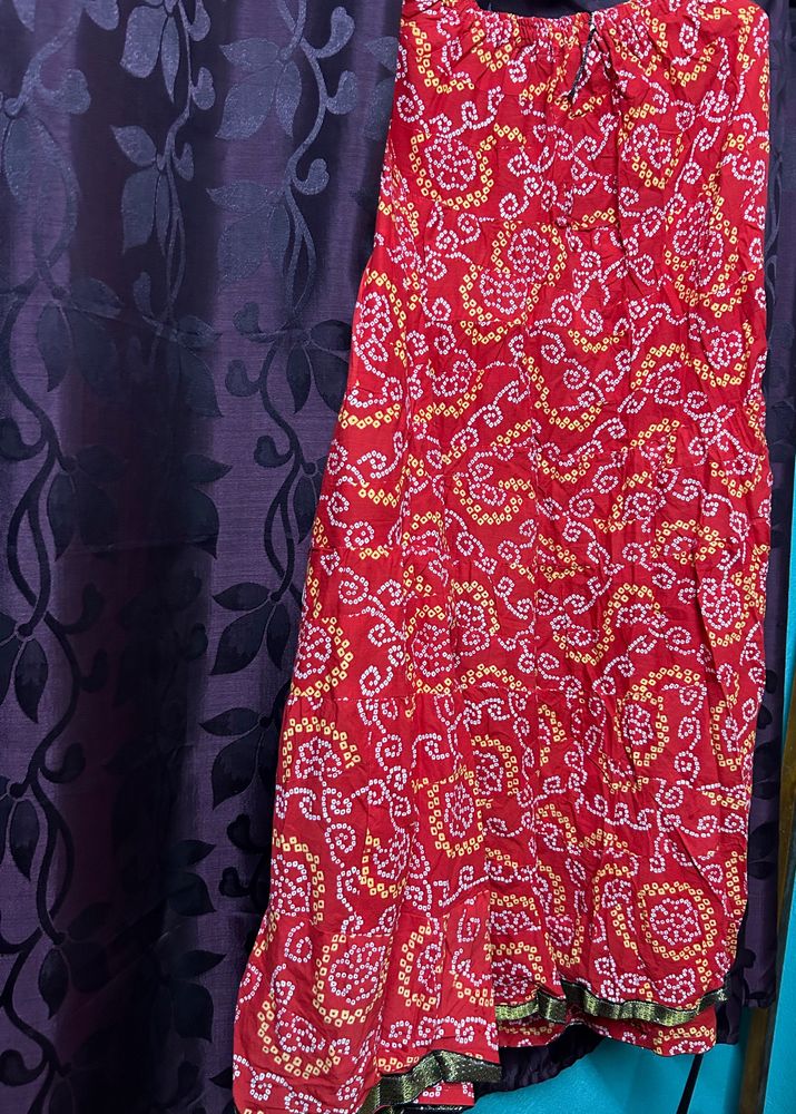 Red Authentic Rajasthani Badhni Printed Long Skirt