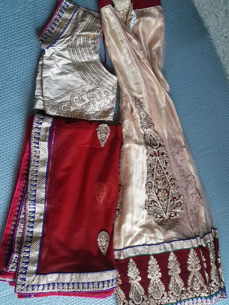 Cream Color Heavy Lehanga With Maroon Dupatta