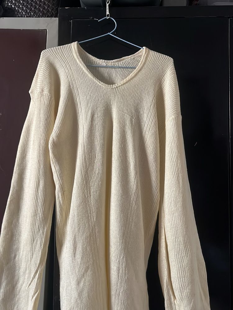 Cream Long Woollen sweater