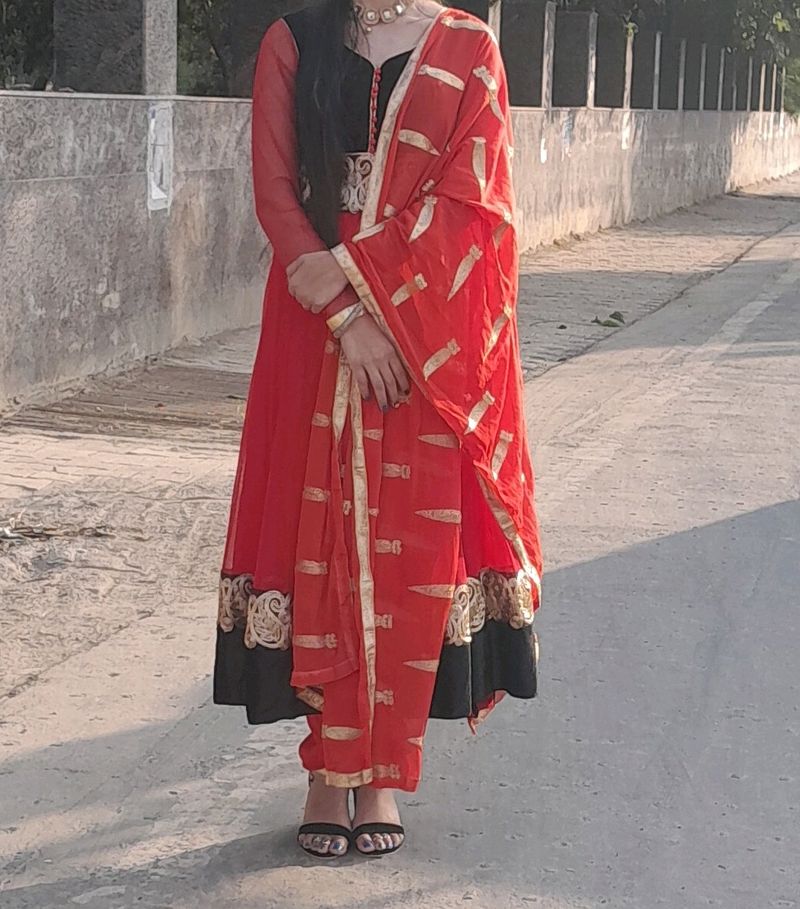 This Is Like Anarkali Red And Black Combination