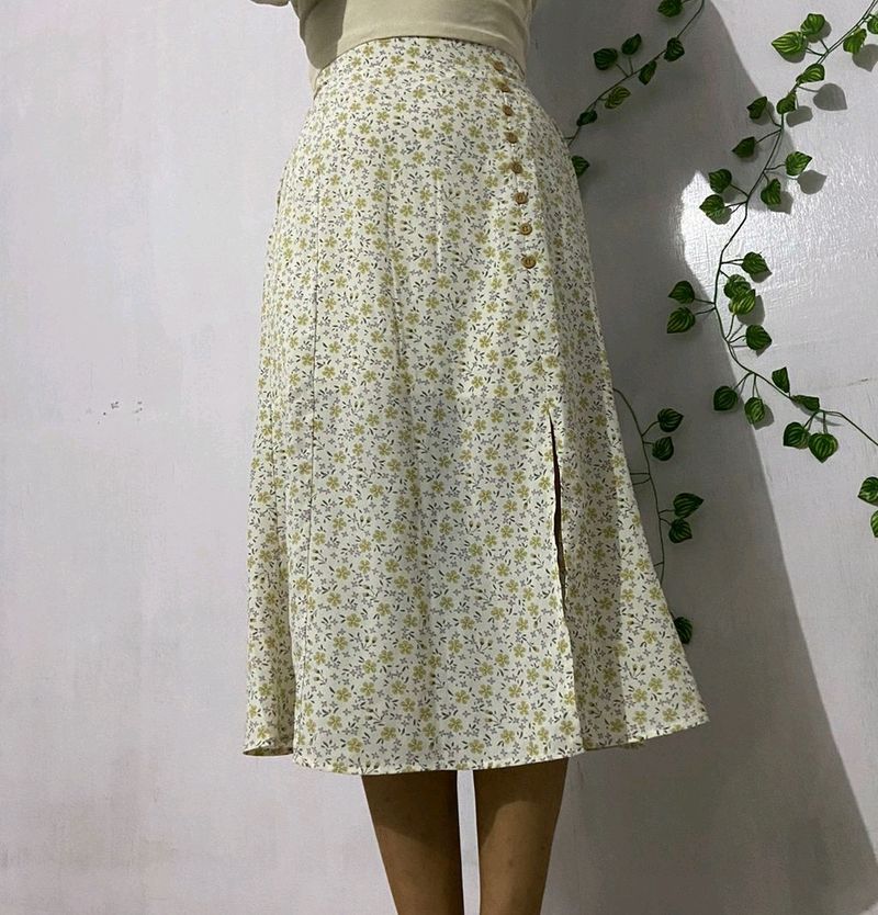 Floral Print A Line Skirt