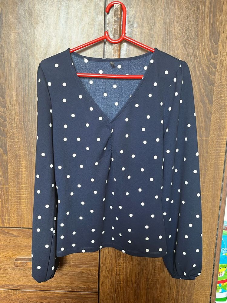 Navy Blue Polka Dot Top By ONLY - Check It Out