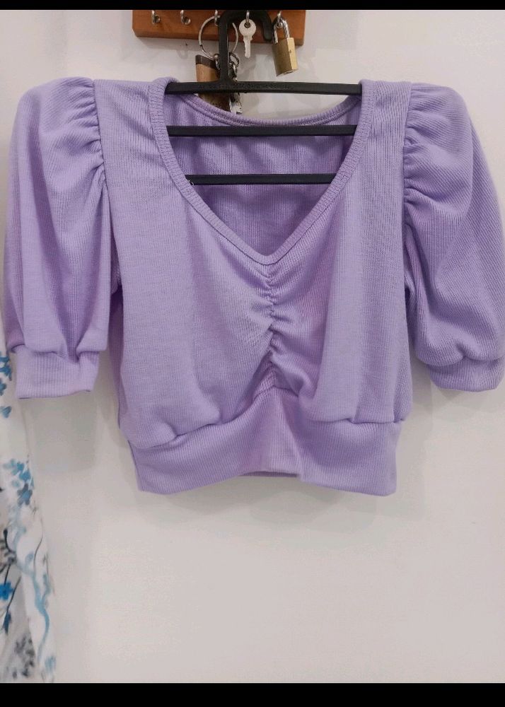 Puff Sleeves Crop Top 💜 Purple