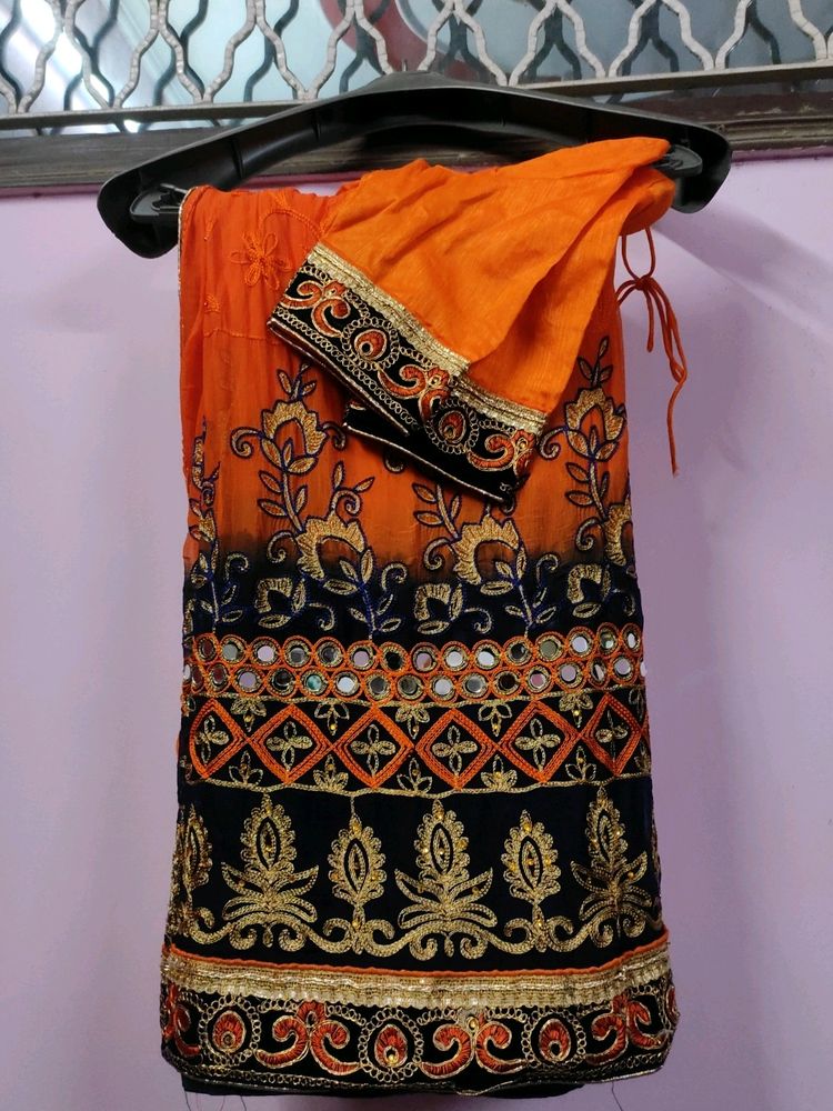 Orange Saree With Designer Blouse