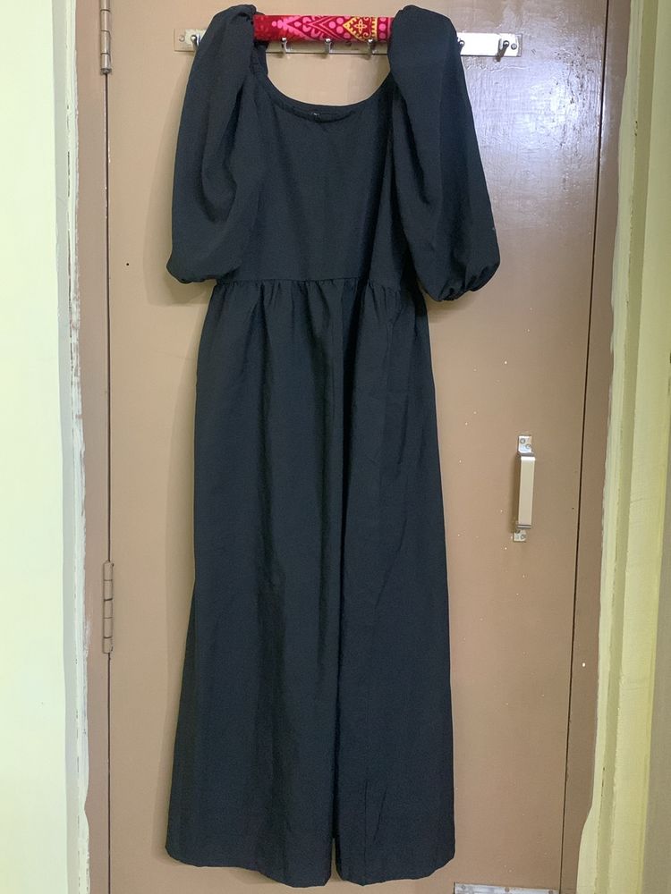 Black Maxi Gown With Puffed Sleeves