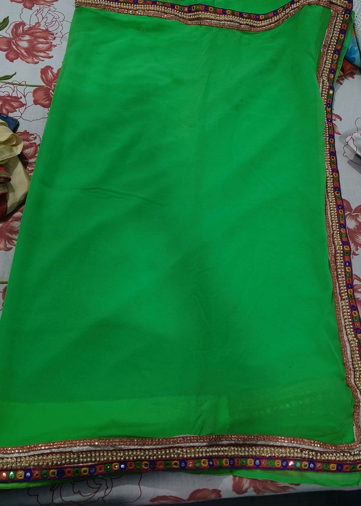 Fluorescent Green Saree