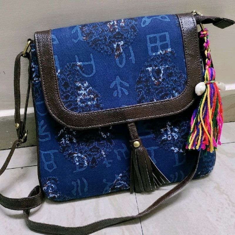 New Ikkat Print Sling Bag With Tassle