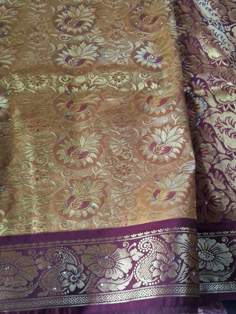 Golden Colour Saree With Full Zari Work