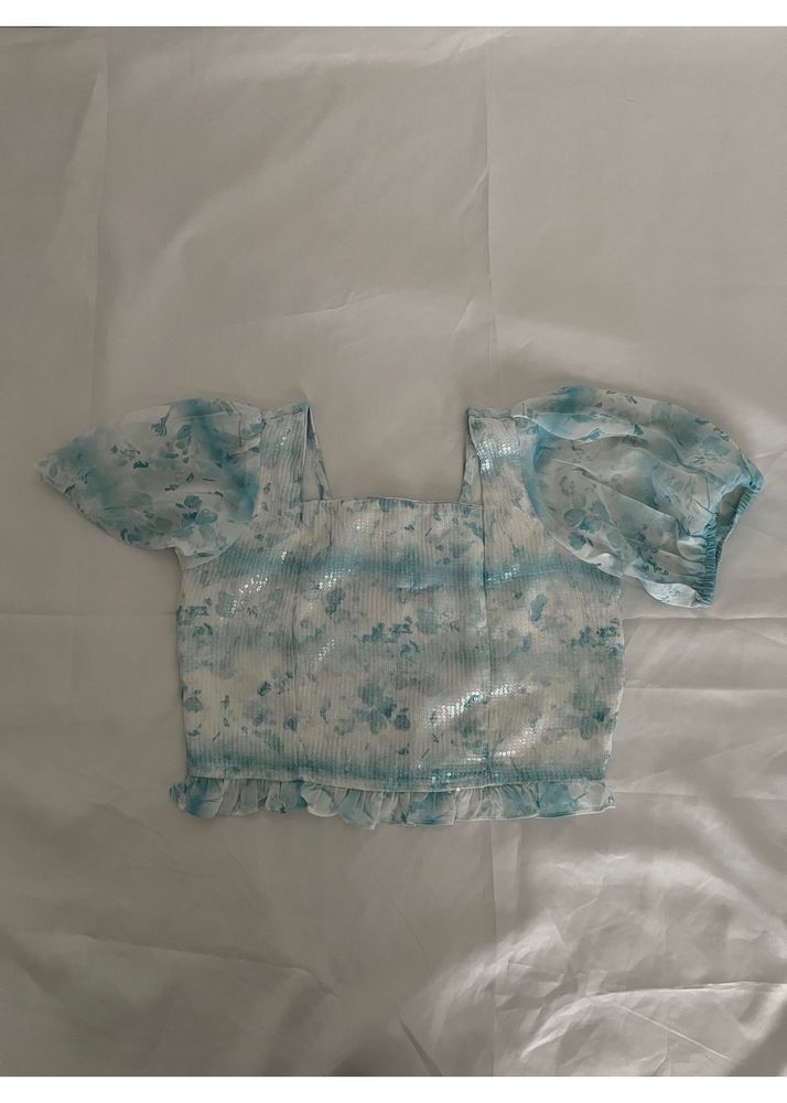 Sky Blue Sequence Crop Top