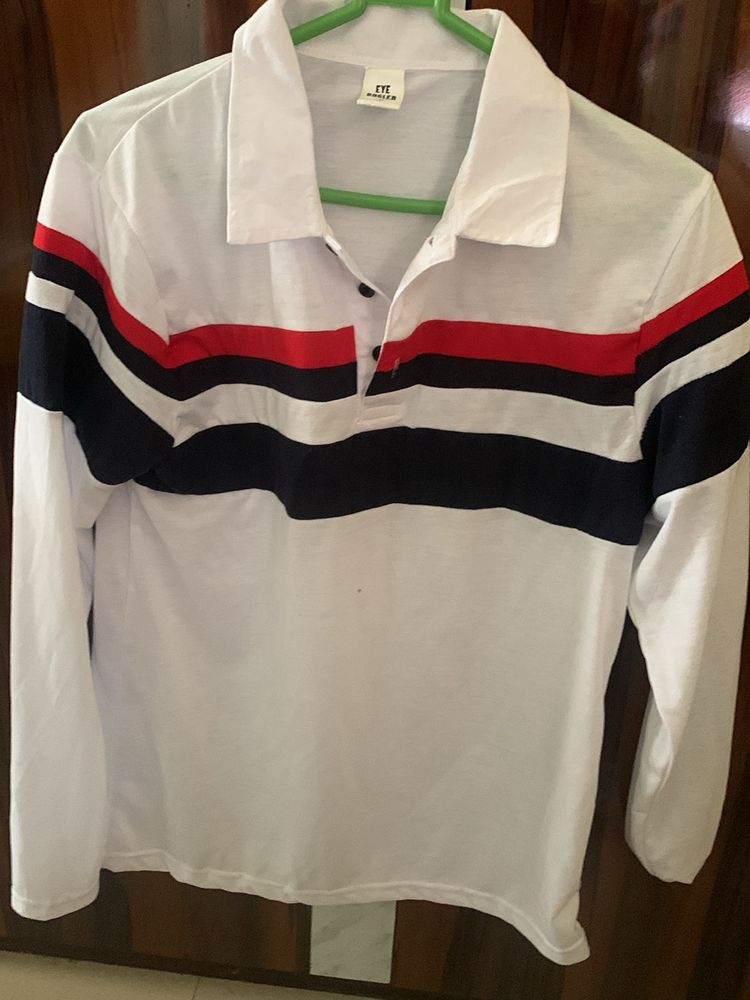 Polo Neck Half Sleeve striped Print Causual Tshirt