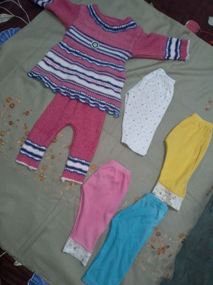 4 Cotton Bottoms And 1 Woolen Clothing Set For 6-9