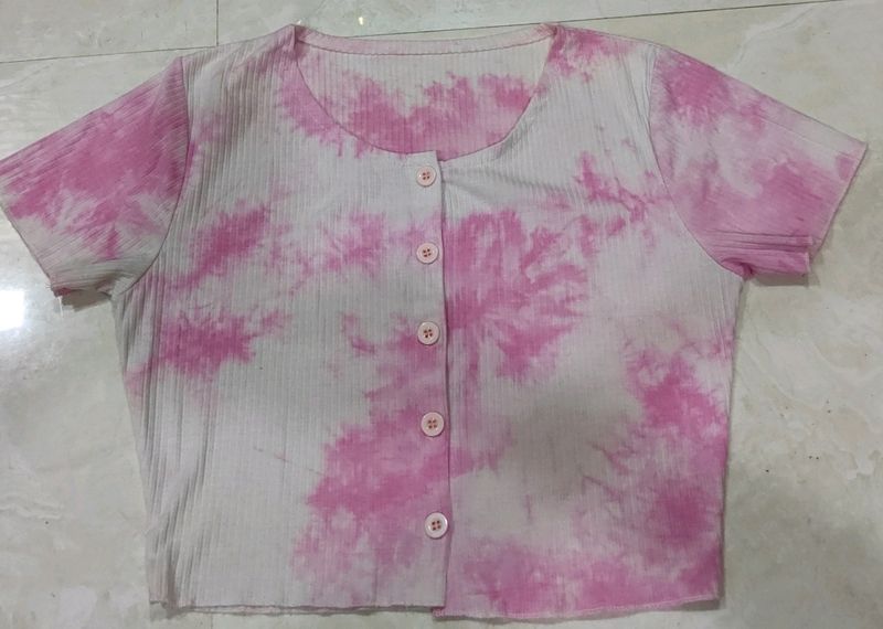 Pink and White  Tie Dye Crop Top