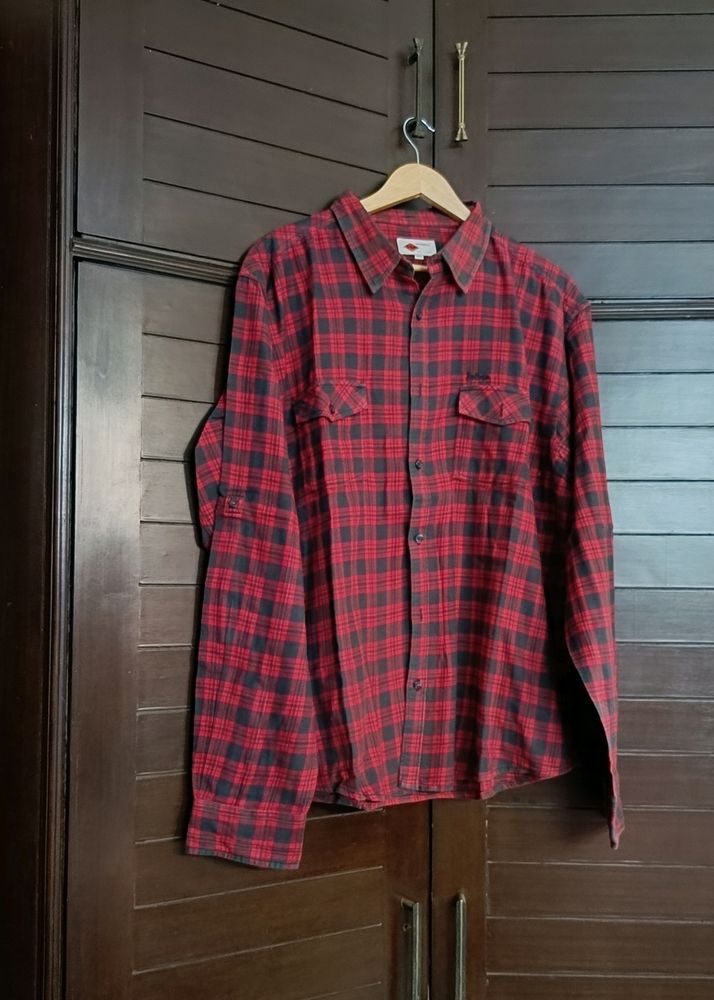 Lee Cooper Men Red Checks Regular Fit Casual Shirt