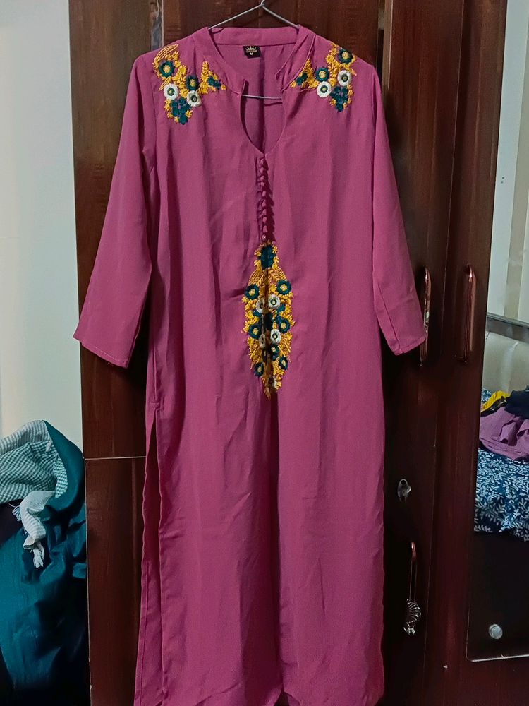 Pink Polyster Kurta Women