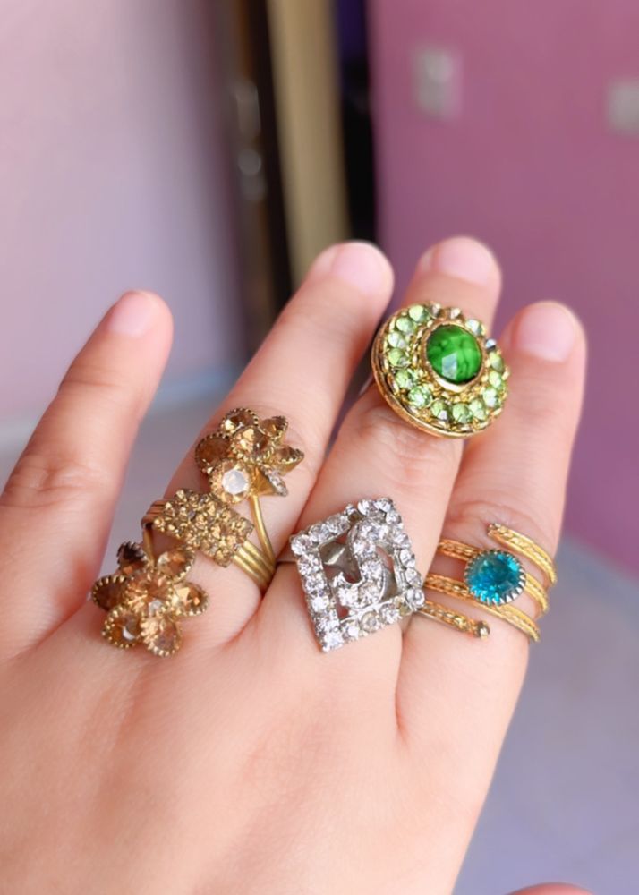 Combo Rings For Women’s (Green,blue,golden,white)