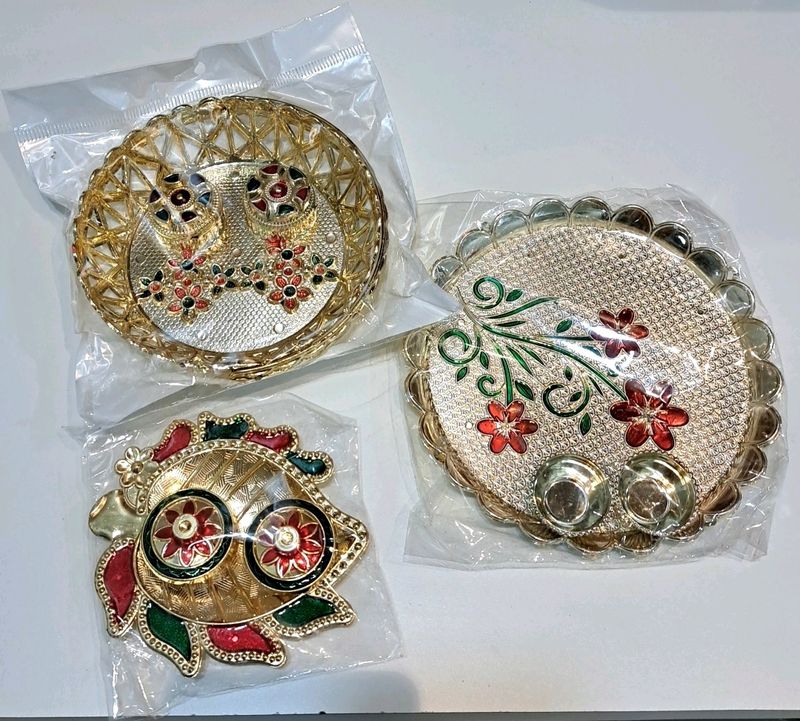 New Combo Haldi Kumkum Pooja Thali Pack Of 3