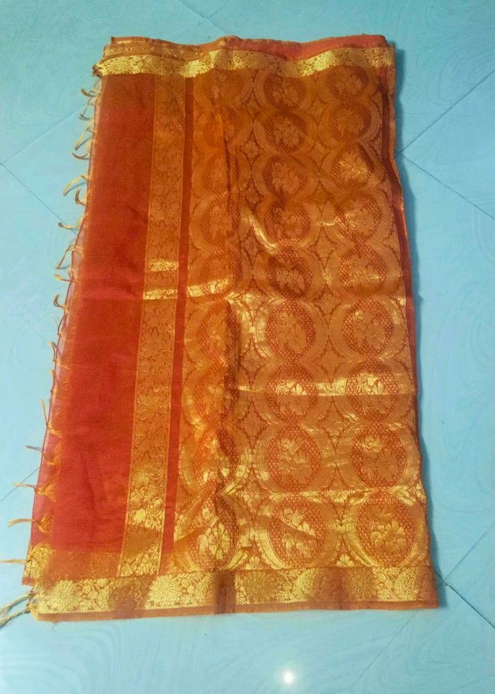 Orange Colour Shinning Organza Saree