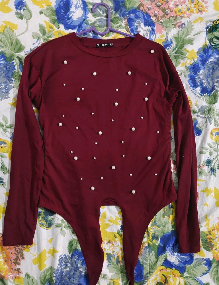 Shein Burgundy Pearl Tshirt