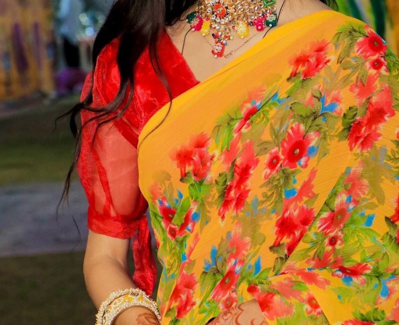 Beautiful Yellow Floral Print Saree