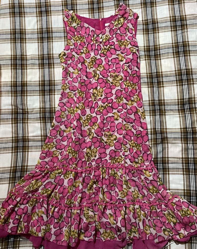 Fuchsia Pink Midi Dress With Ruffled Bottom