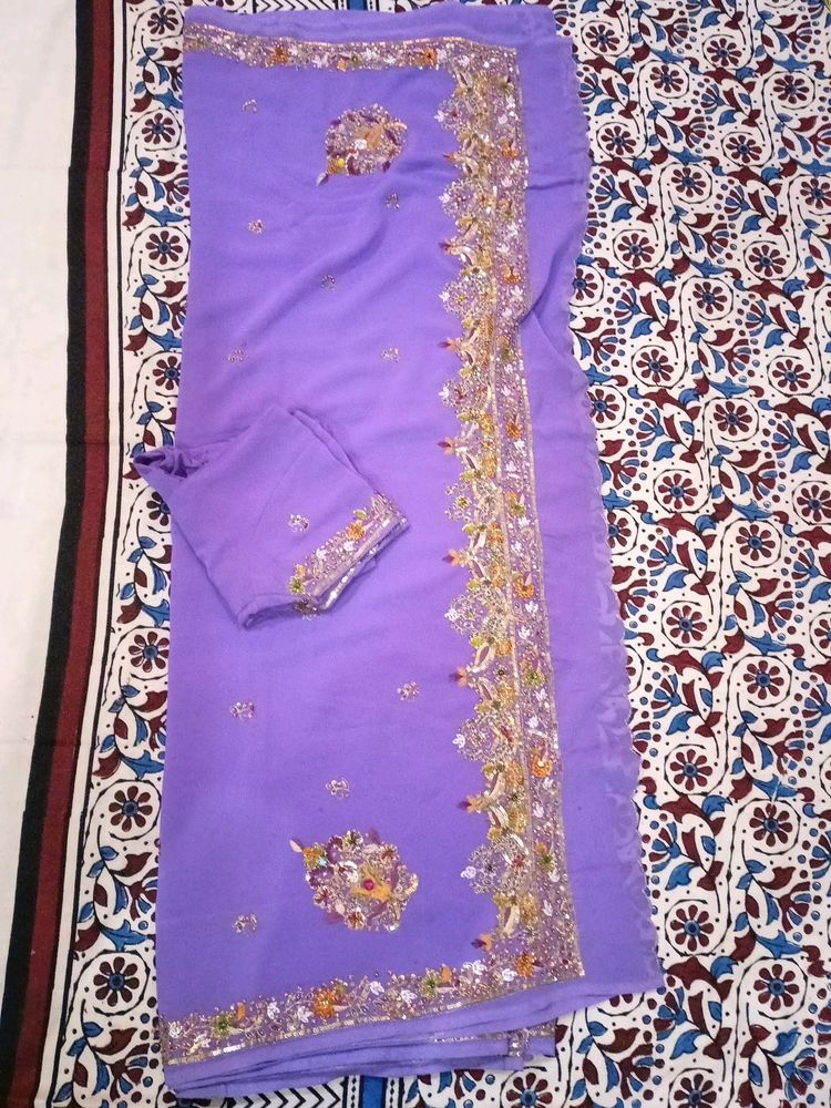 Heavy Hand Work Saree With Blouse