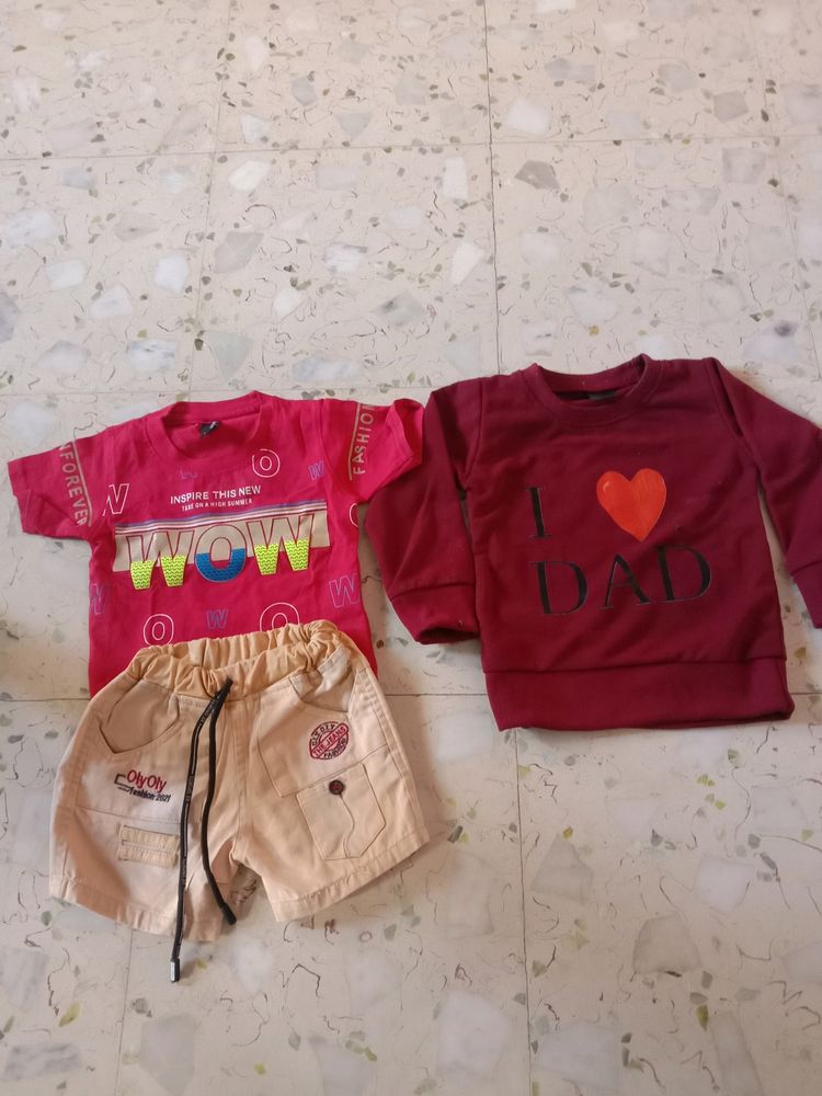 3-6 Months Boy 2 Tshirt And 1 Pant