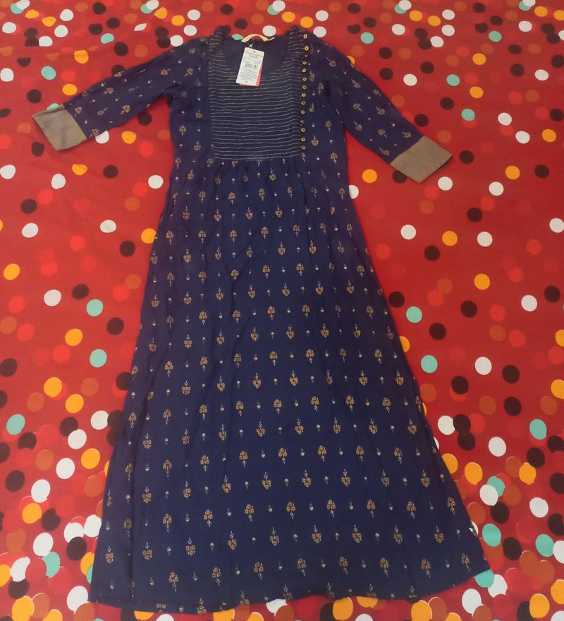 Navy Blue Printed Straight AVAASA KURTI